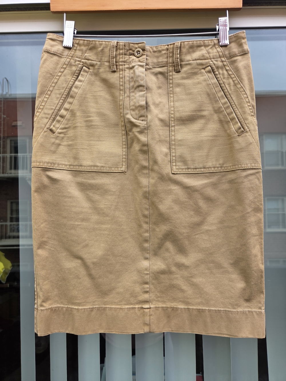 J. Crew Tan Utility Pencil Skirt with Front Patch Pockets